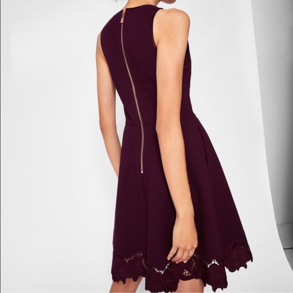 Ted Baker Emmona Embroidered Skater Dress Maroon - Picture 2 of 10